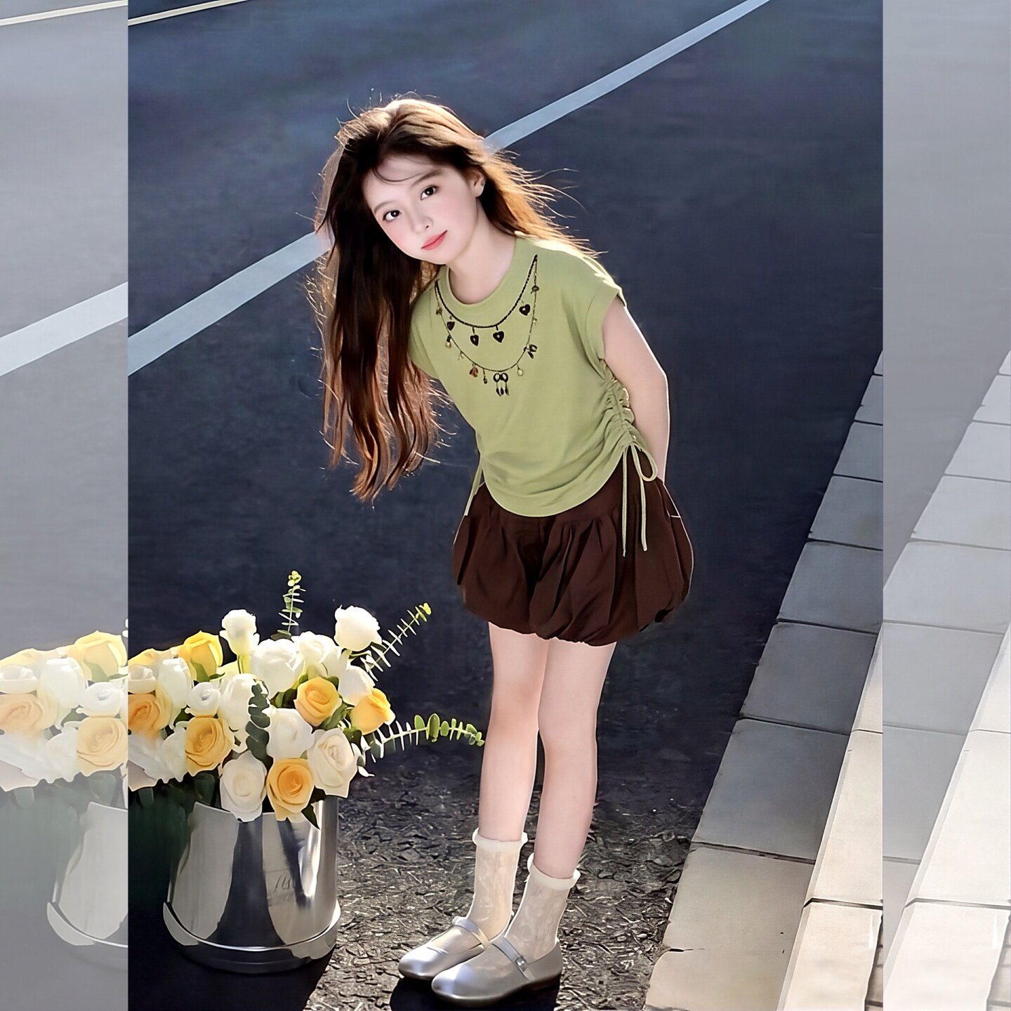 女童花苞裙裤套装夏装儿童中大童夏天短袖短裙时尚休闲小女孩衣服