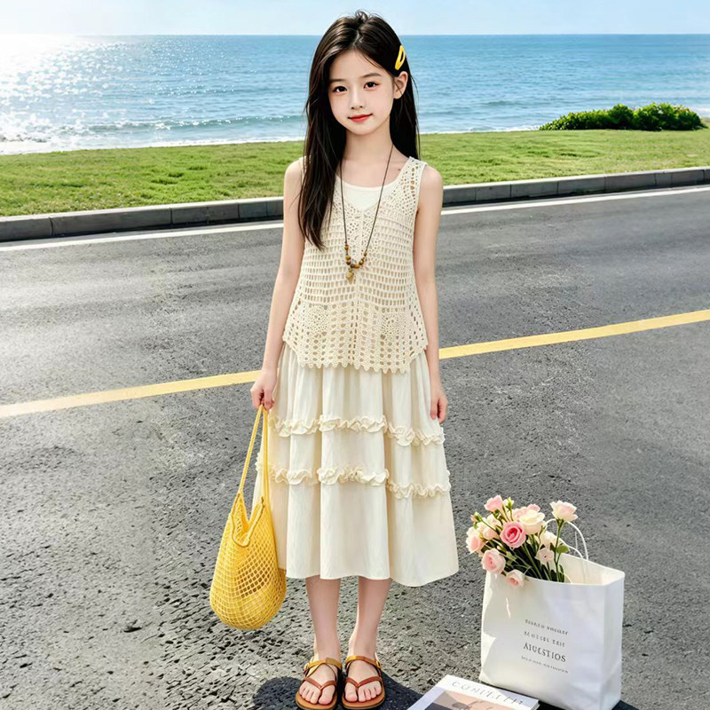 女童连衣裙夏季2026新款儿童波西米亚裙子夏装女孩花边背心裙洋气