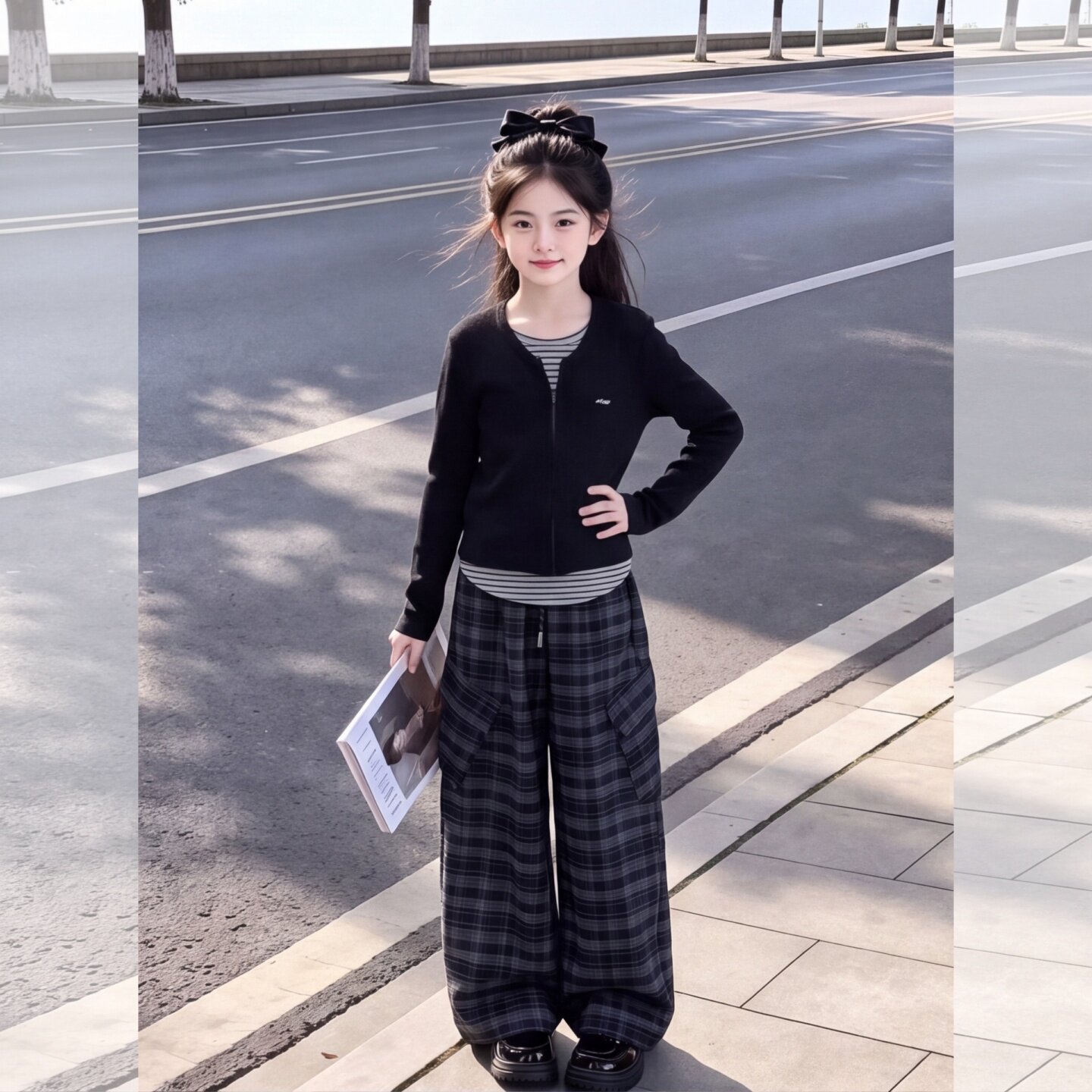 女童假两件外套秋季套装2026新款