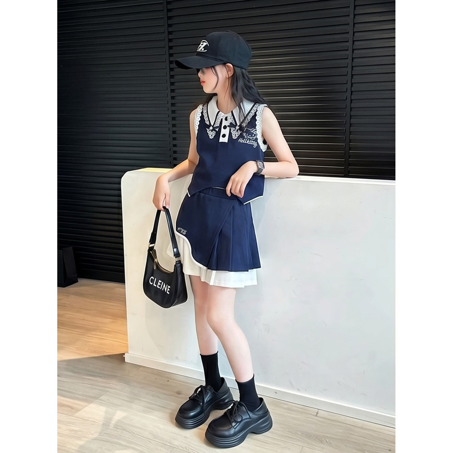 女童KT猫背心上衣套装夏季两件套