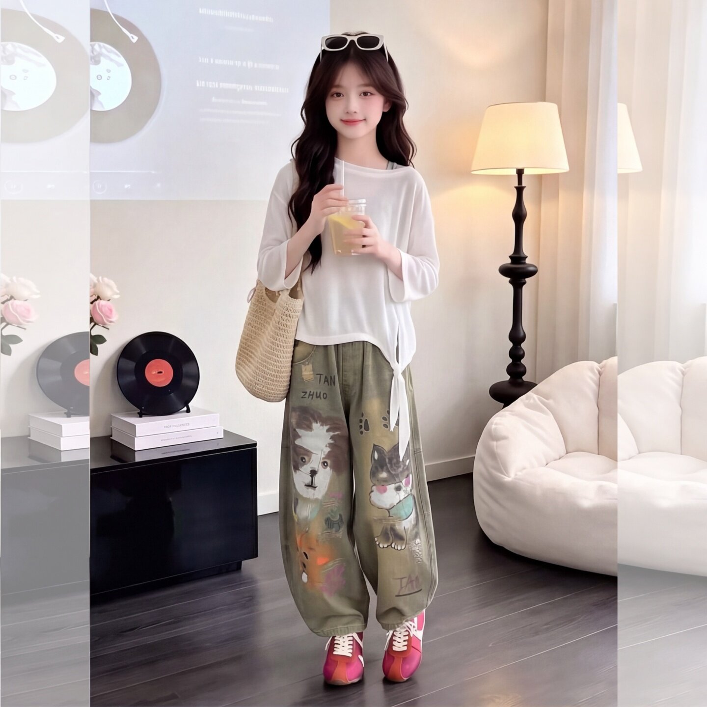 女童裤子秋季韩版中大童卡通印花