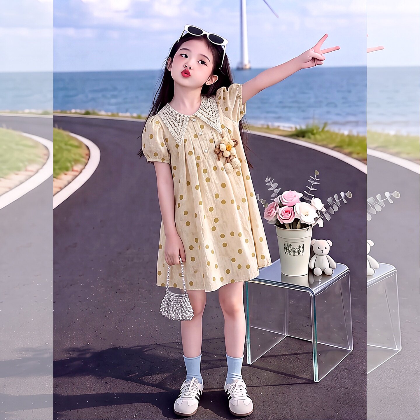 女童夏季甜美波点连衣裙女宝宝花