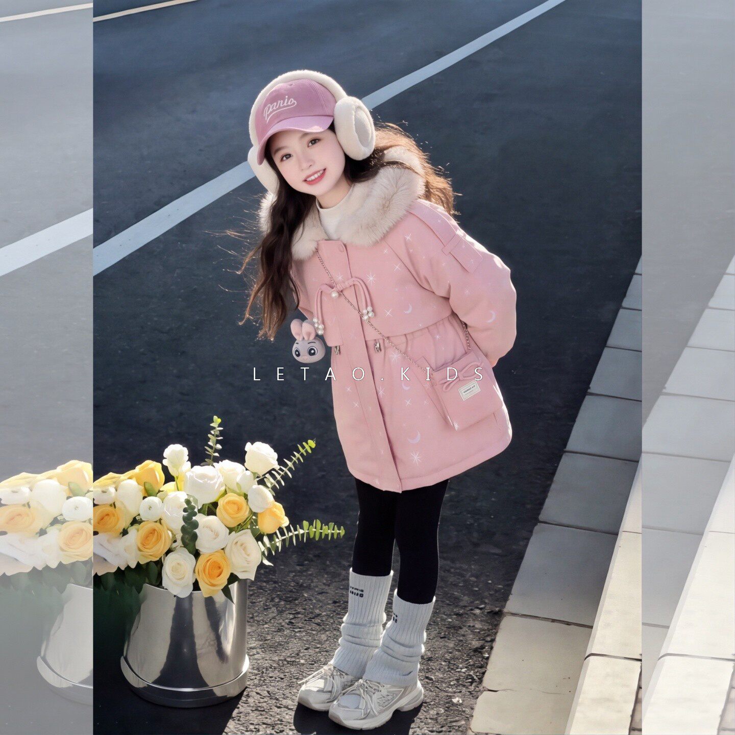 女童毛领派克服加绒加厚秋冬外套