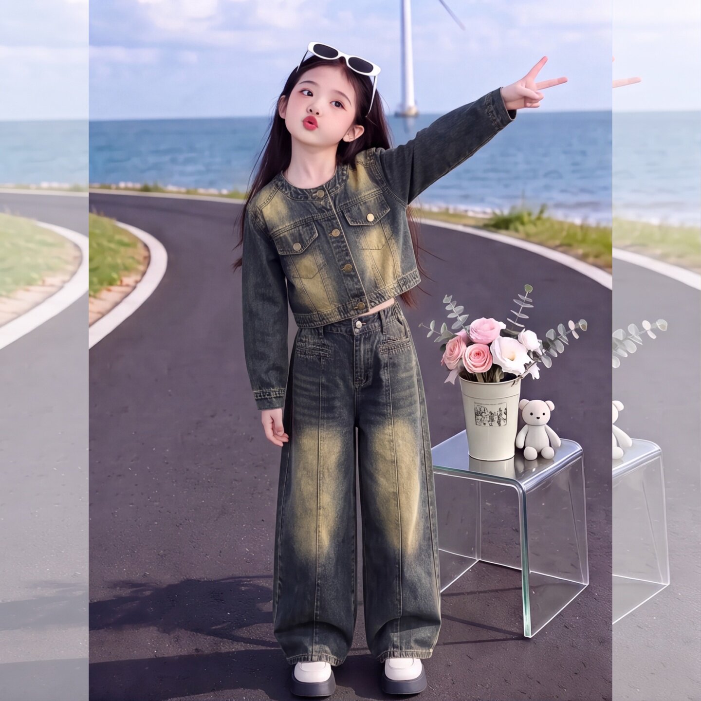 女童牛仔套装秋装2026新款女大童