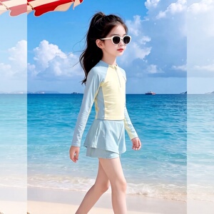 女童分体泳衣夏季2026新款儿童长袖防晒泳装夏装女大童游泳衣套装