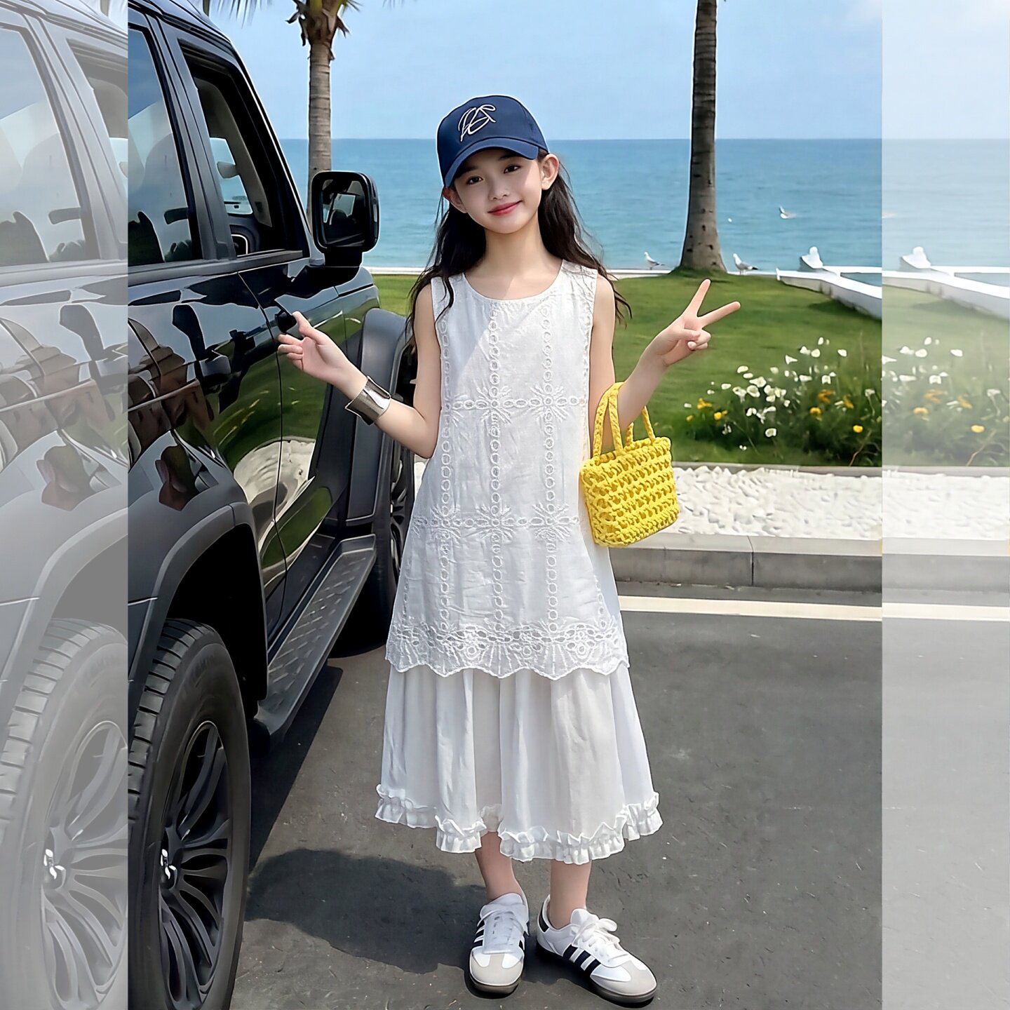 女童夏休闲连衣裙无袖背心公主裙