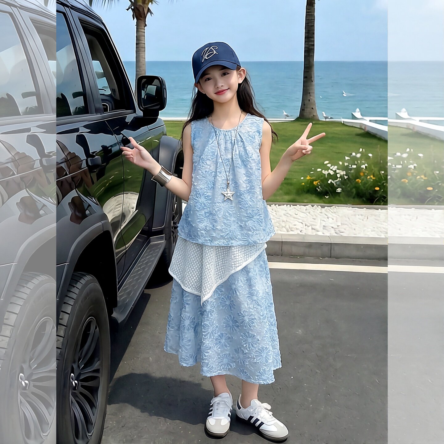 女童夏季连衣裙洋气时髦蕾丝裙子