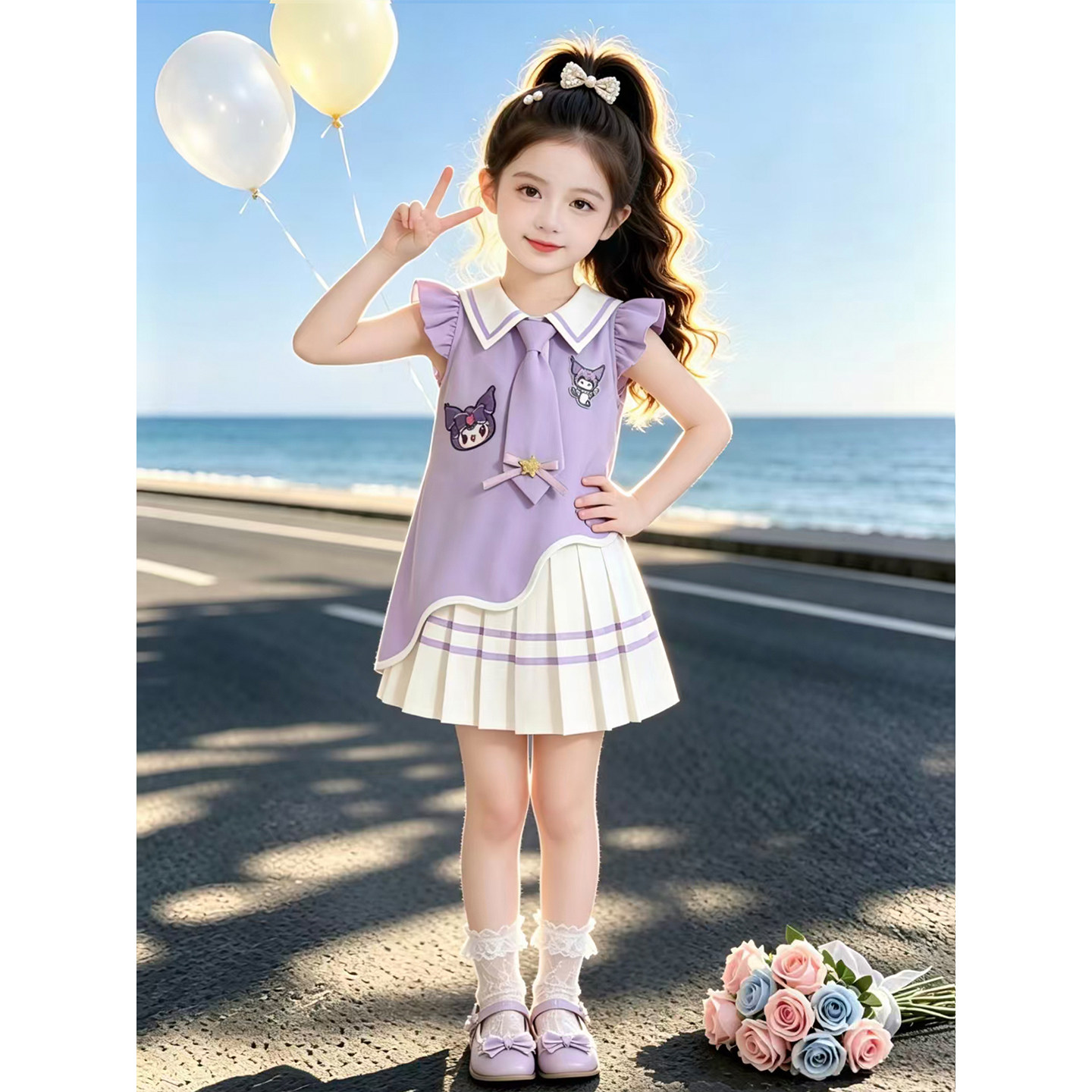 女童库洛米连衣裙夏季2026新款儿童洋气学院风裙子女孩甜美公主裙