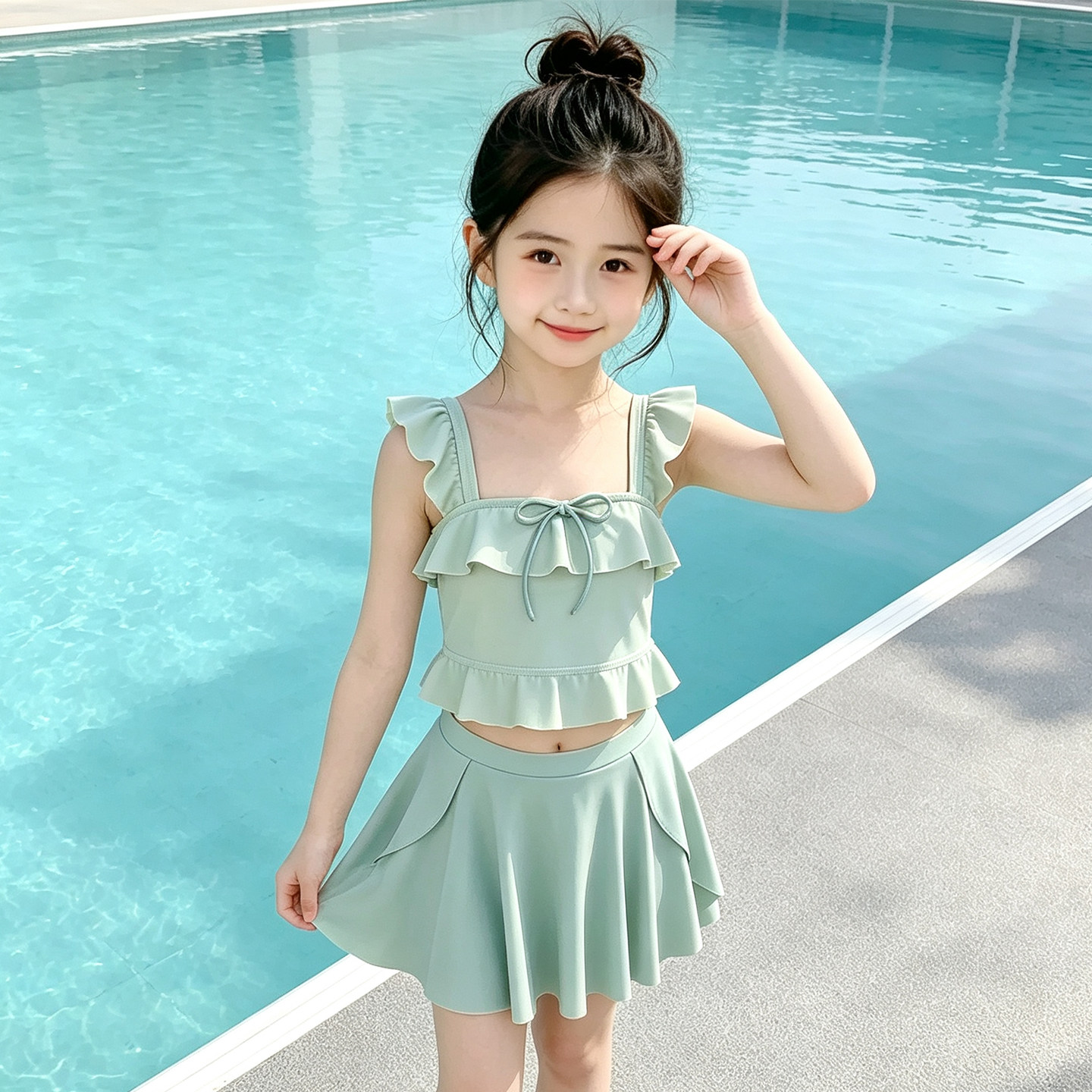 女童泳衣2026夏季新款儿童防晒速干甜美荷叶边两件套中大童游泳衣