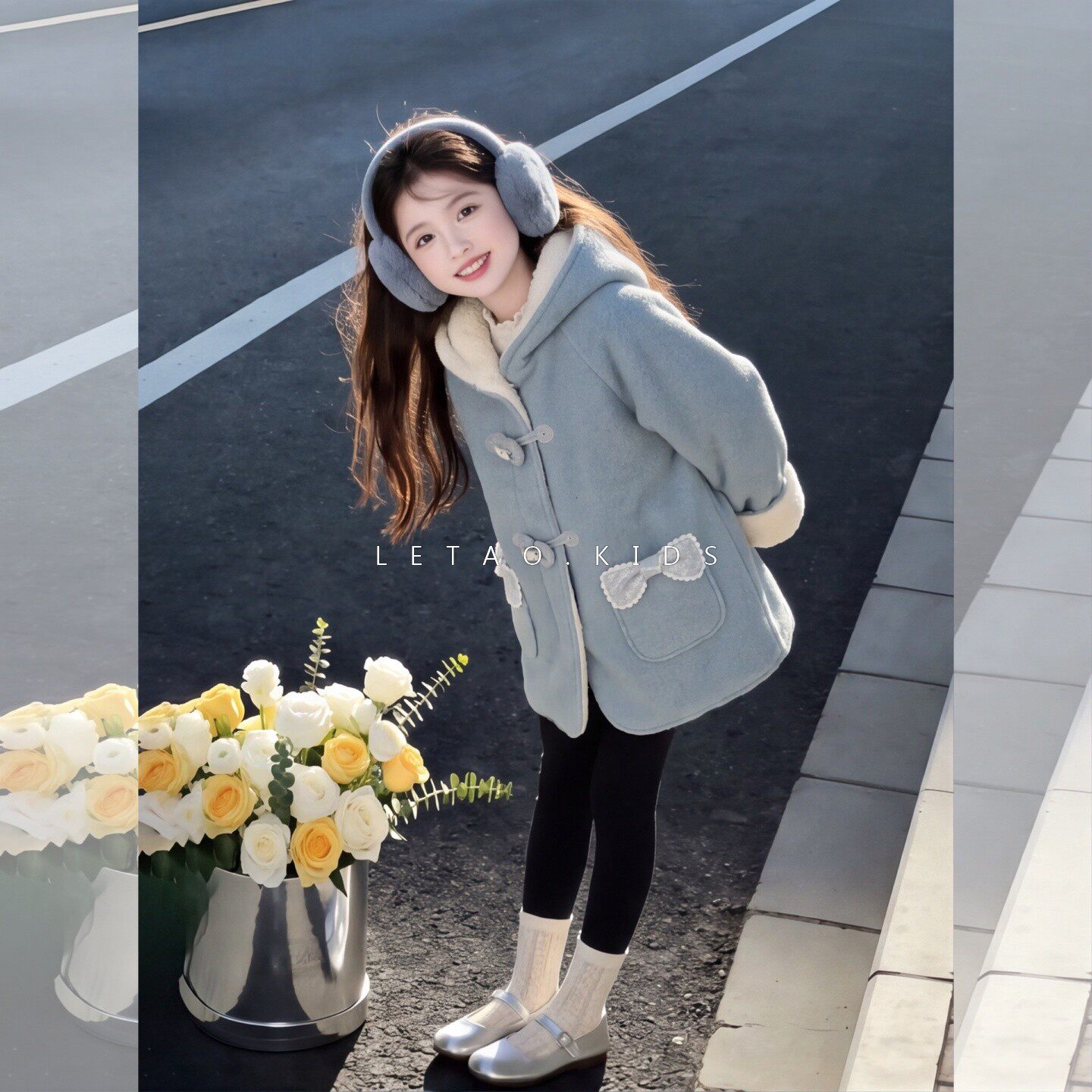 女童冬季连帽加绒洋气棉服外套