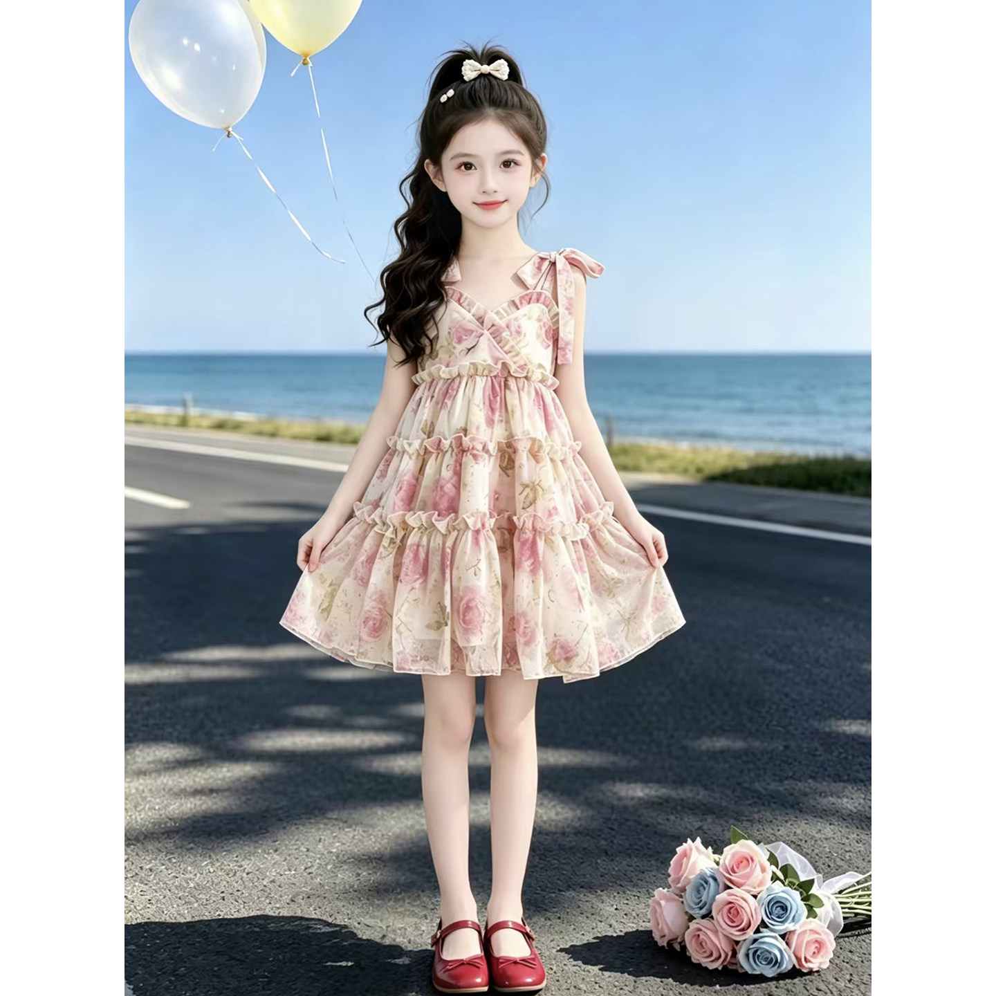 女童吊带裙夏季2026新款儿童洋气碎花裙子夏装女孩甜美无袖连衣裙
