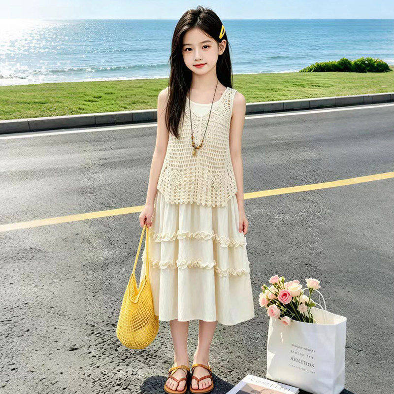 女童连衣裙夏季2026新款儿童波西米亚裙子夏装女孩花边背心裙洋气