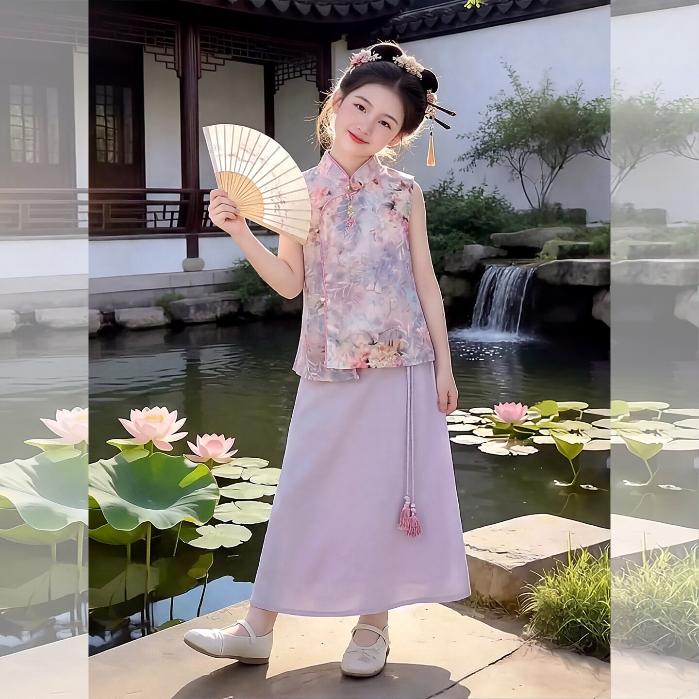 女童新中式旗袍套装裙夏超仙裙子