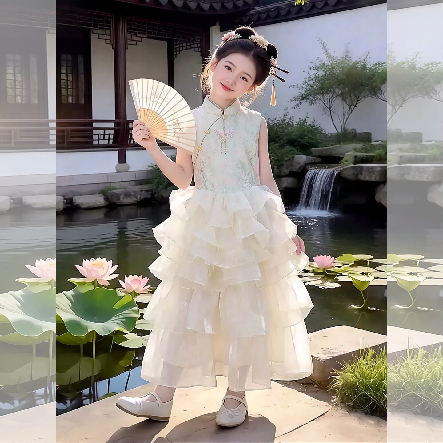 女童连衣裙国风旗袍蛋糕裙礼服裙