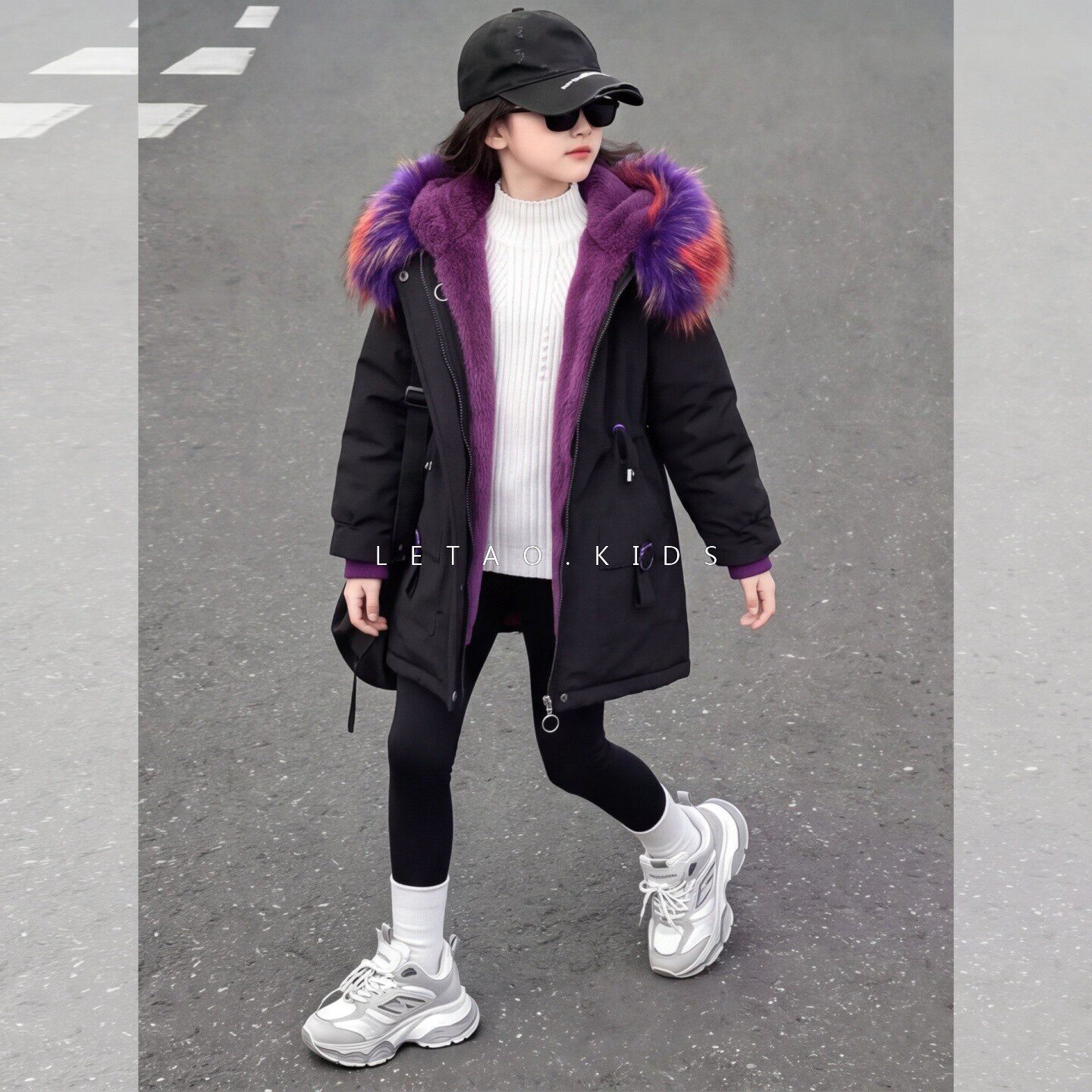 女童冬季中长款加厚加绒派克服