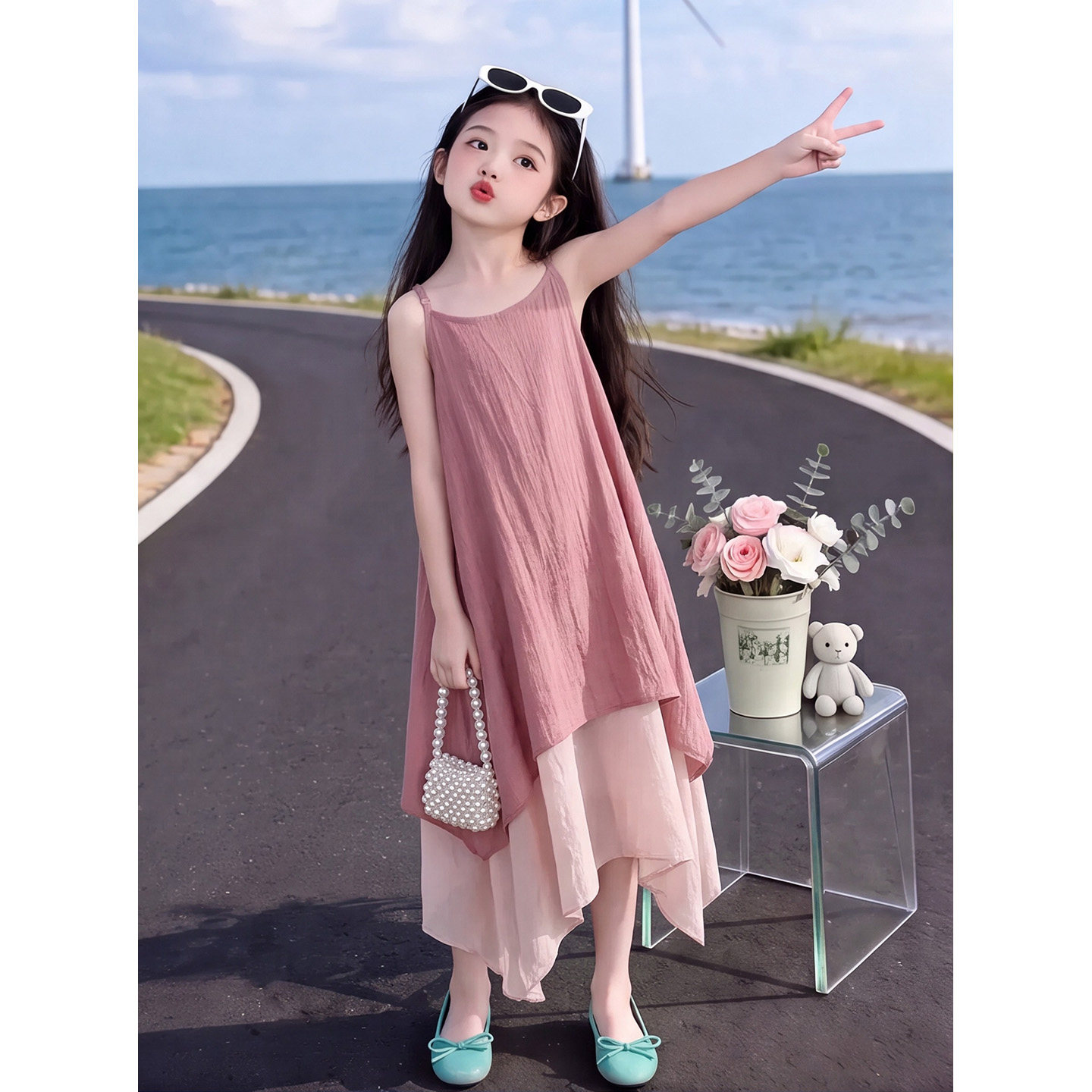 女童连衣裙夏季度假风裙子女孩巨