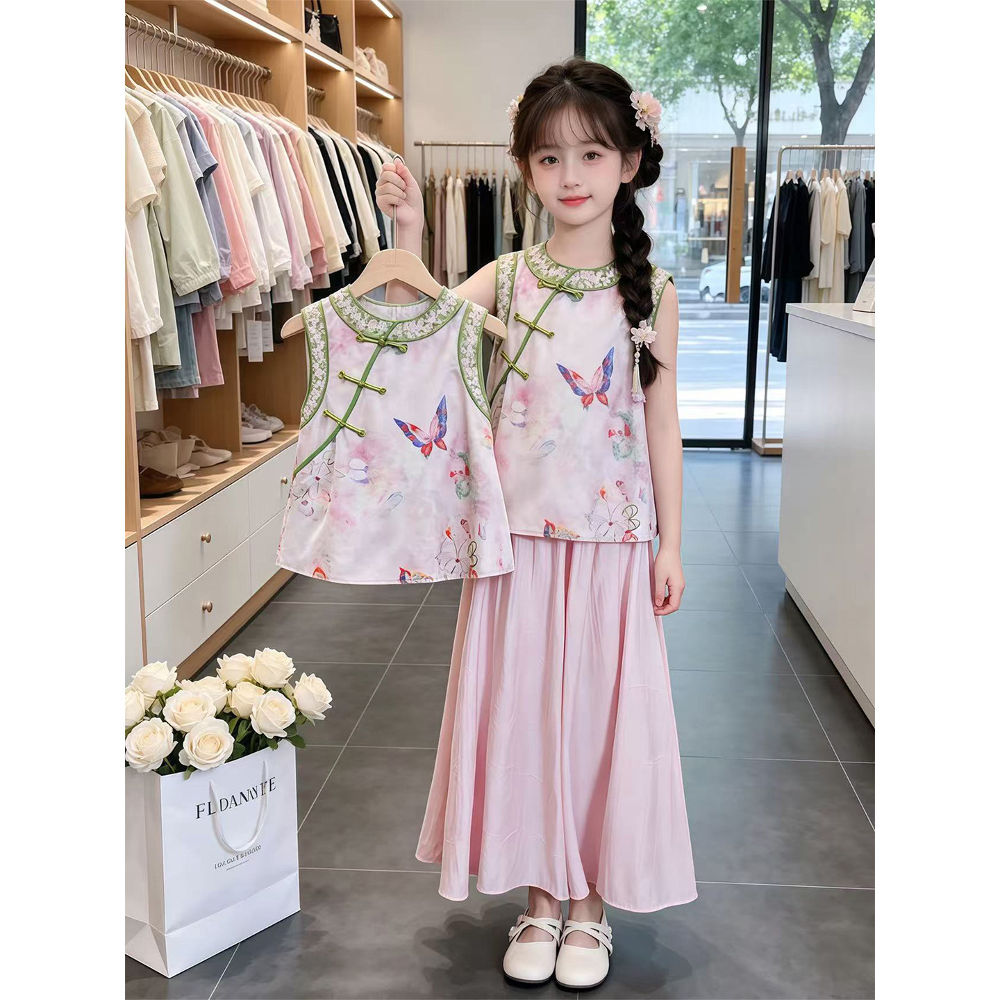 女童新中式国风汉服套装夏季2026新款洋气时髦小女孩表演服两件套