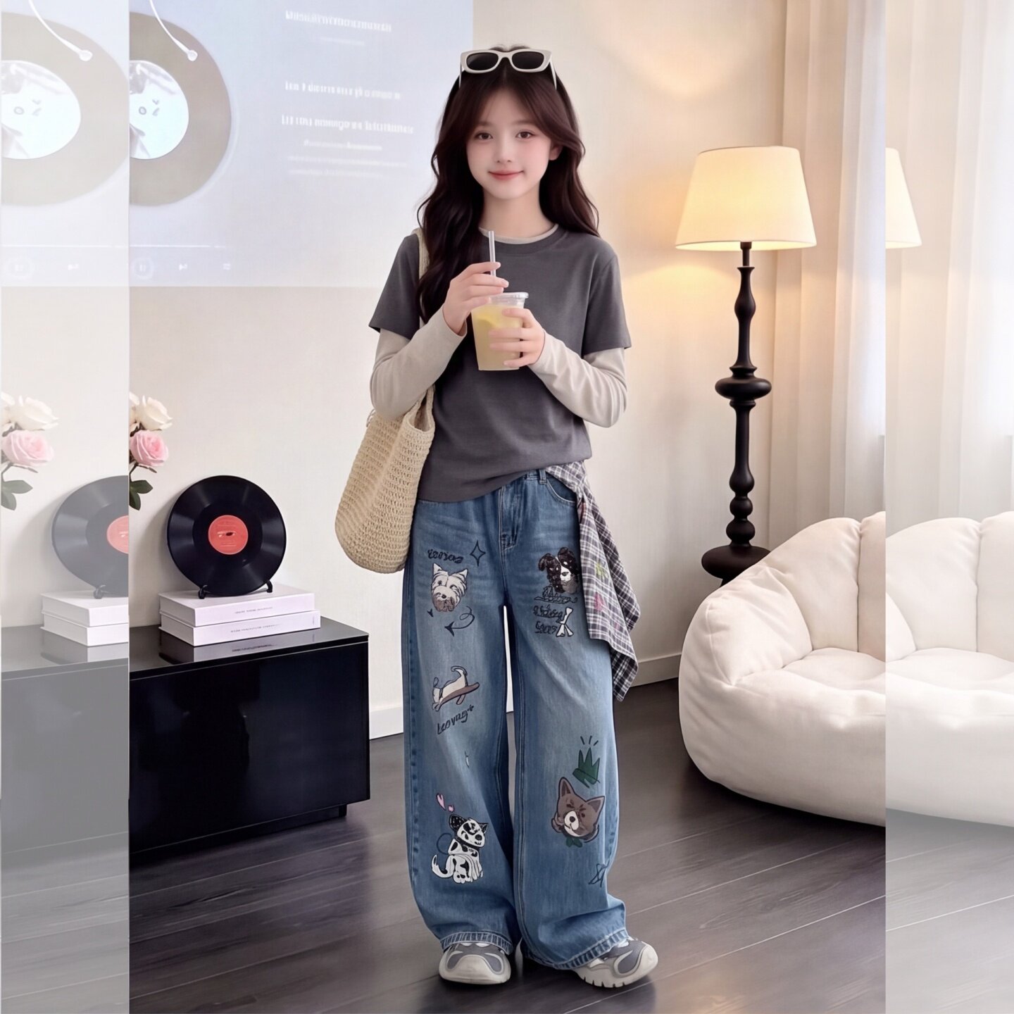 女童秋装牛仔裤2026新款初中生女