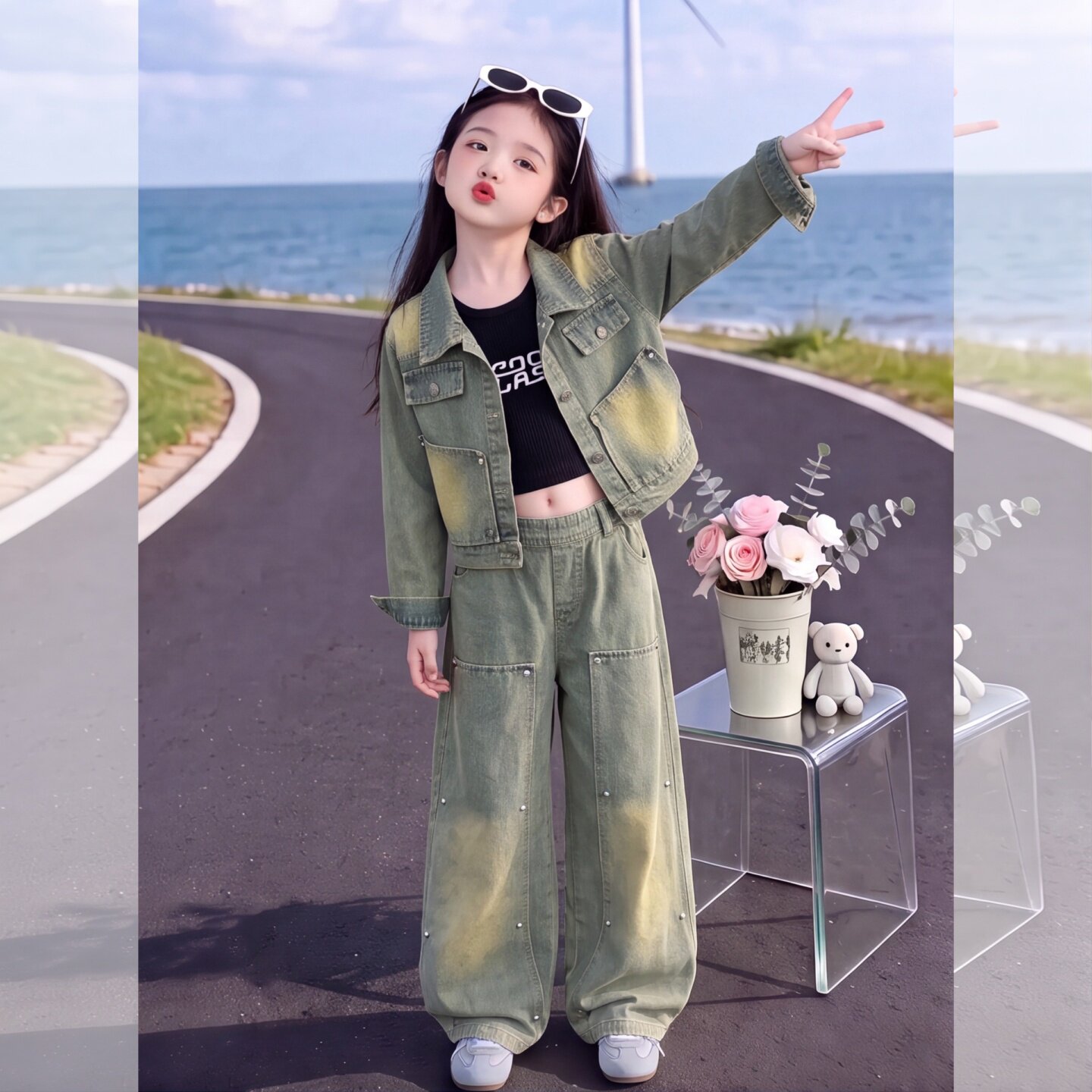 女童秋装牛仔套装2026新款洋气潮