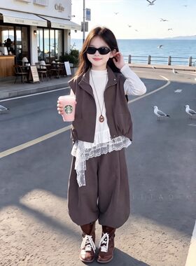 女童秋季韩范时髦半高领蕾丝打底