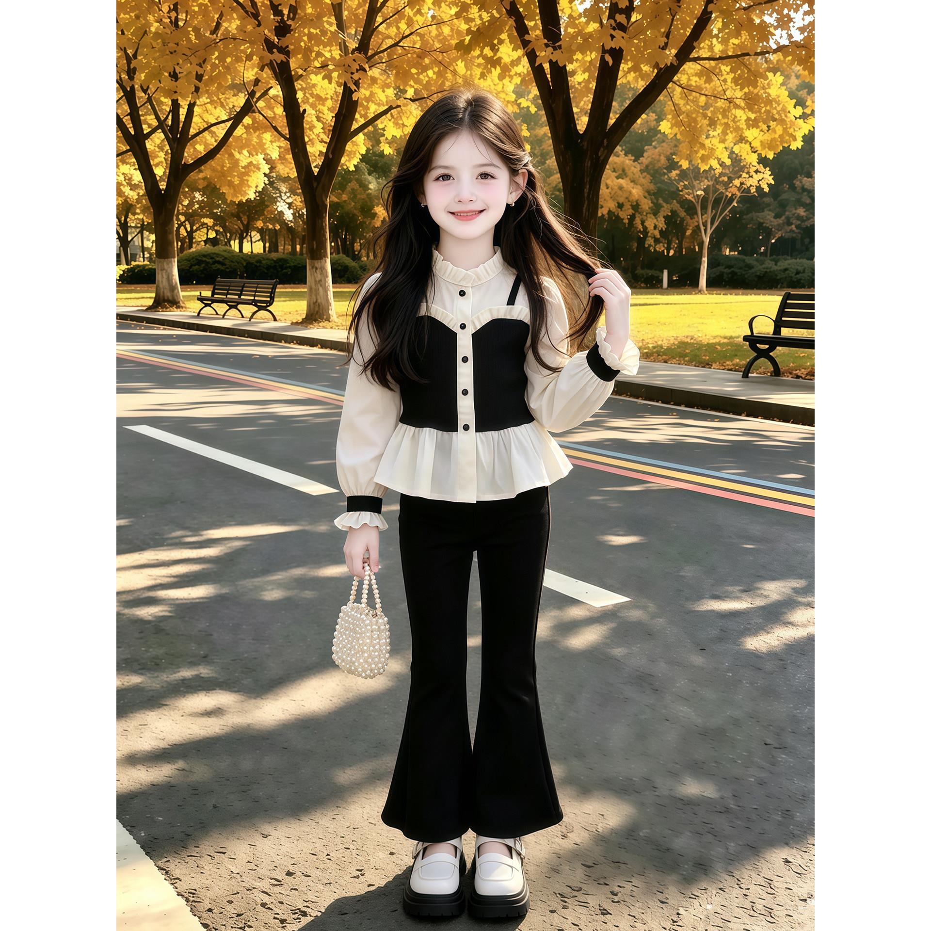 女童春秋款小香风套装2026新款儿童荷叶边上衣秋装喇叭裤两件套潮