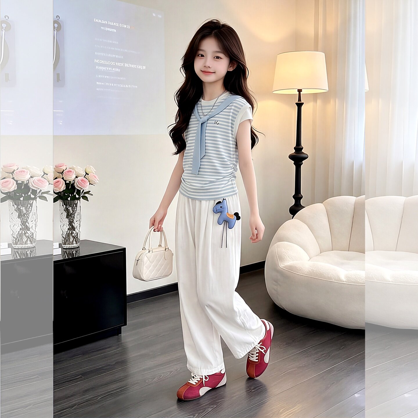 女童条纹短袖套装2026新款韩系儿
