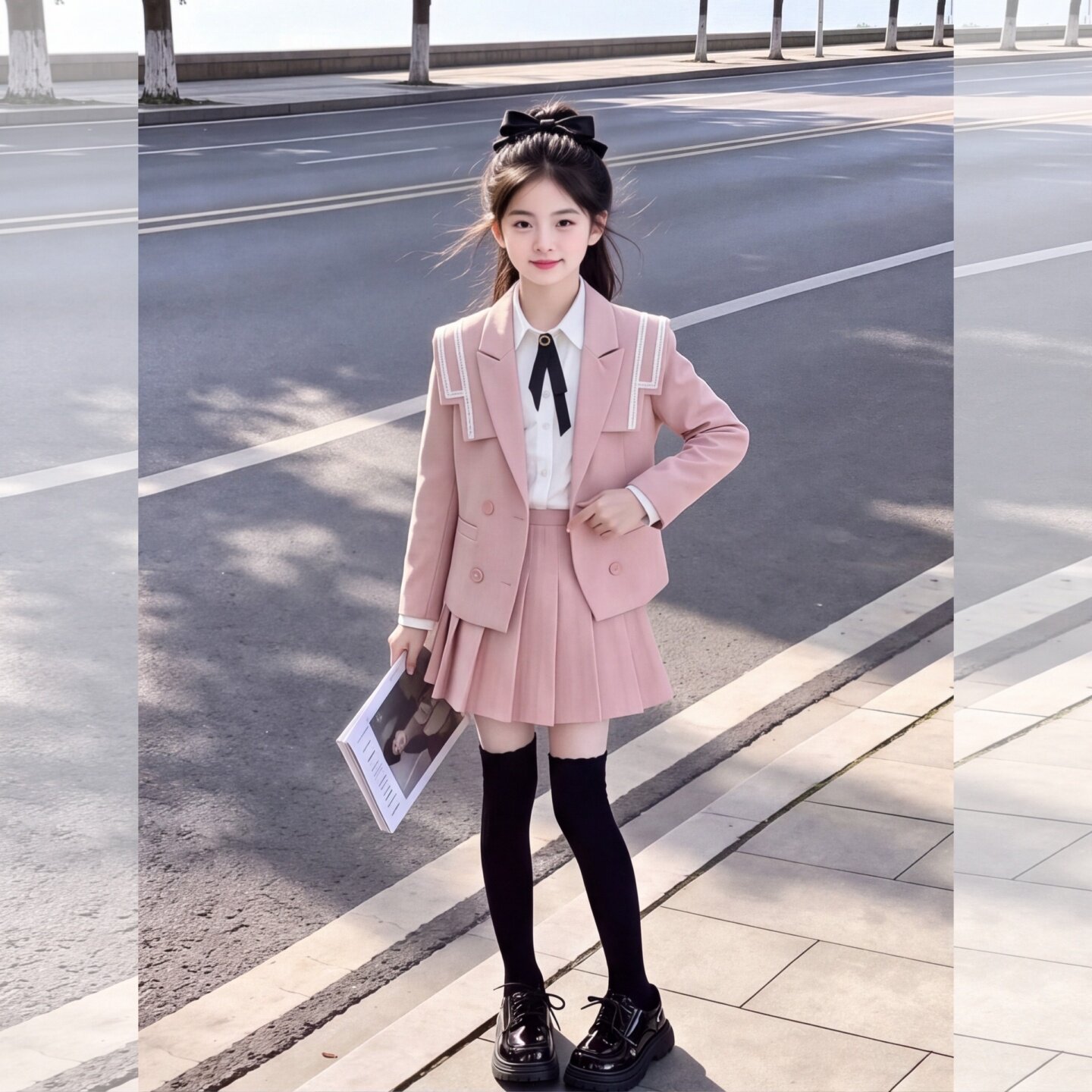 女大童秋季套装2026年学生粉色西