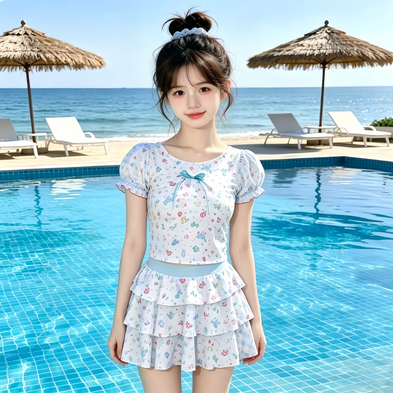 女童夏季泳衣防晒套装2026新款中大童洋派可爱女孩两件式游泳衣裙