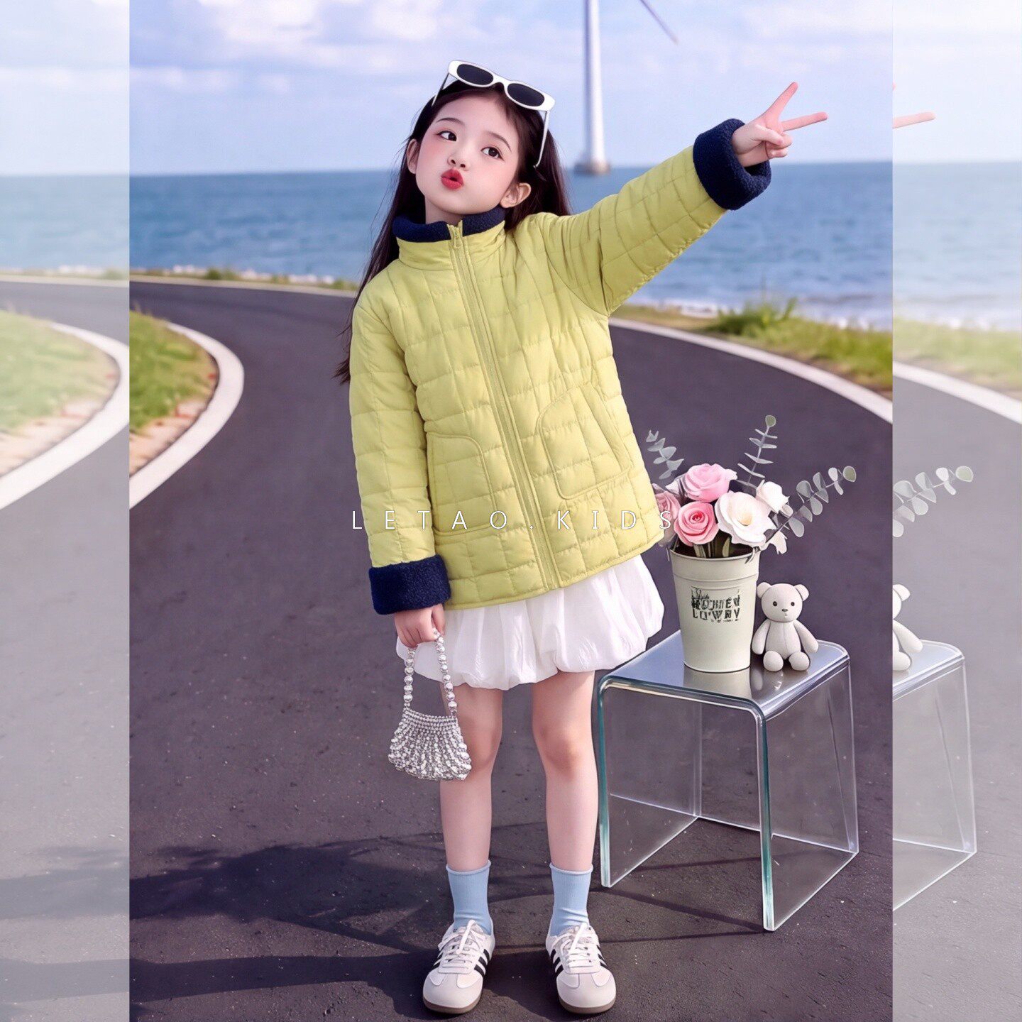 女童秋冬双面穿加厚休闲棉服外套