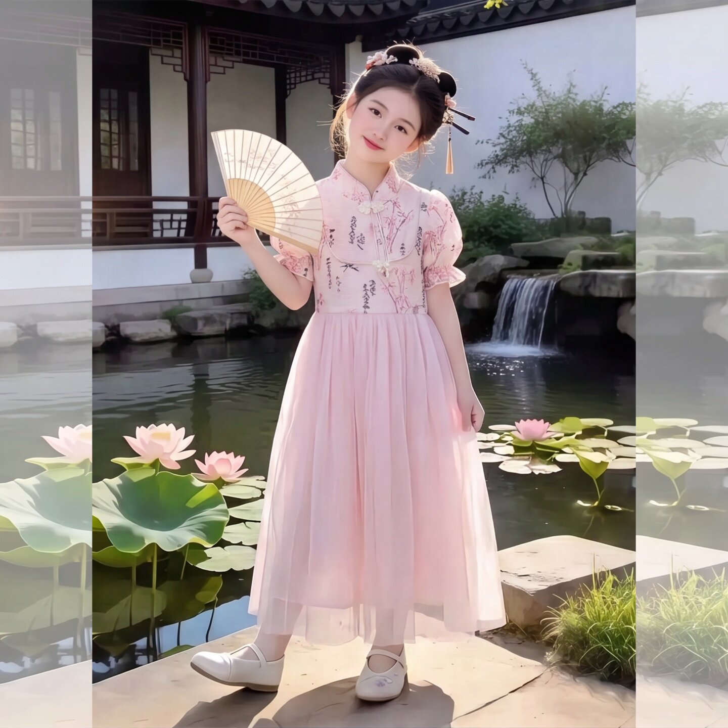 女童短袖立领国风款连衣裙夏薄款