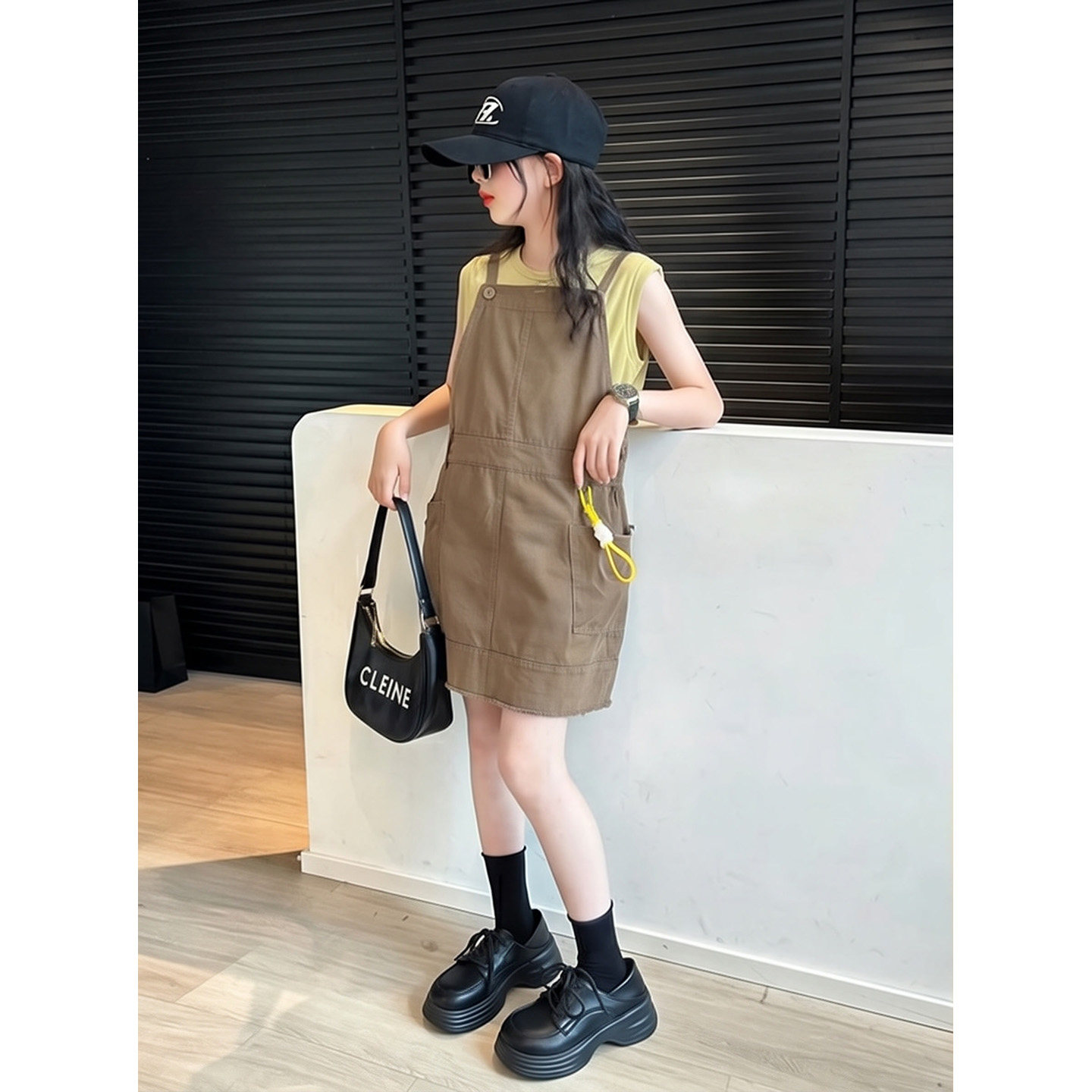 美式卡其牛仔背带裙裤女童2026夏新款宽松百搭设计感短裙背心套装