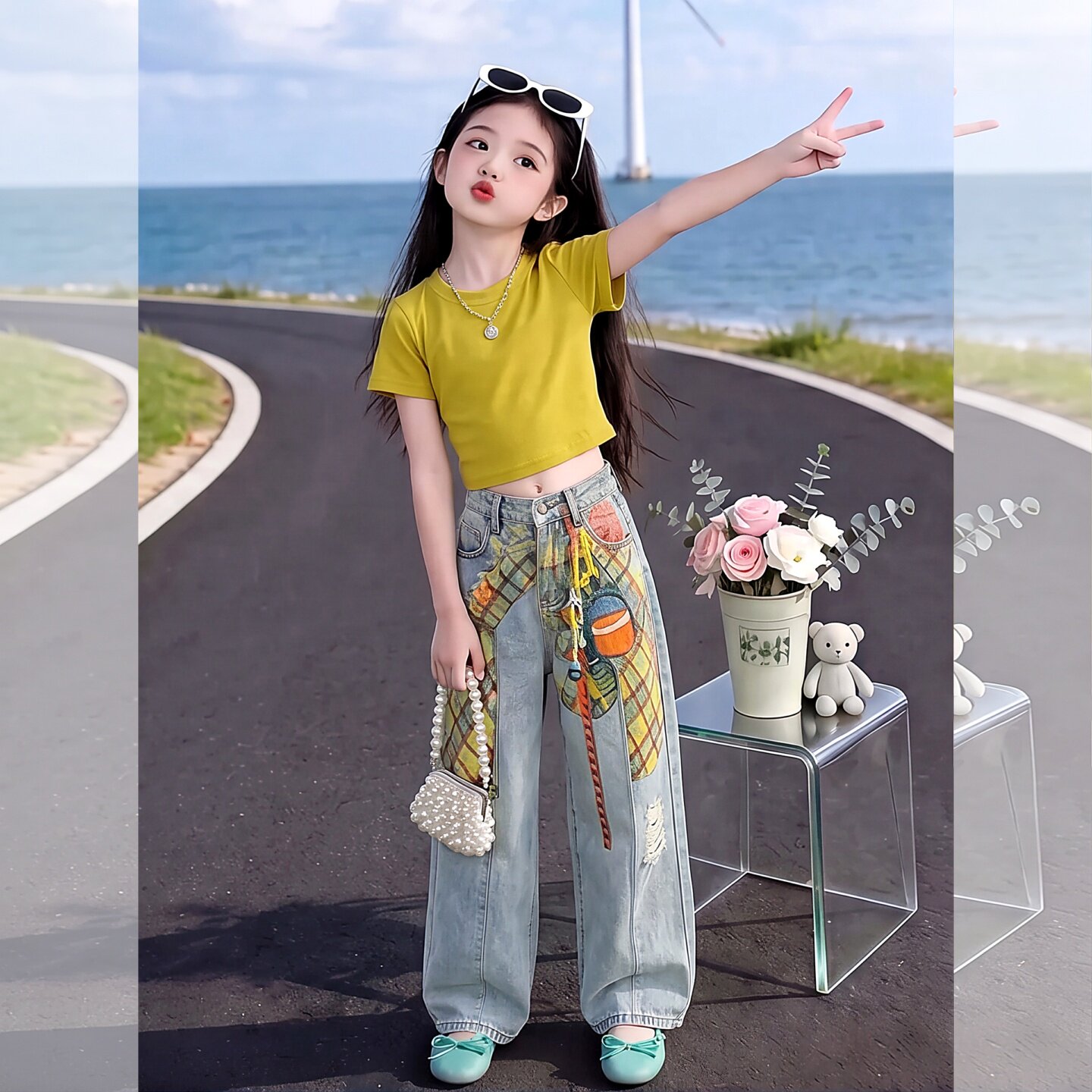 女童夏款冰丝短袖套装2026新款洋