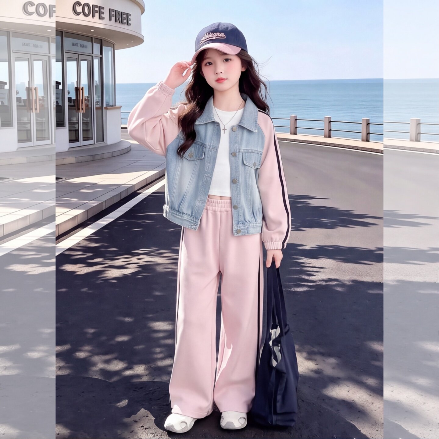 女童套装秋季2026新款儿童牛仔拼