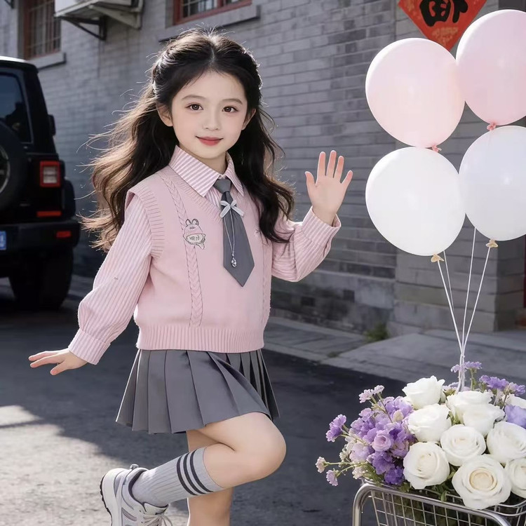 女童春秋季套装2026新款儿童韩版洋气时尚马甲衬衫百褶裙三件套潮