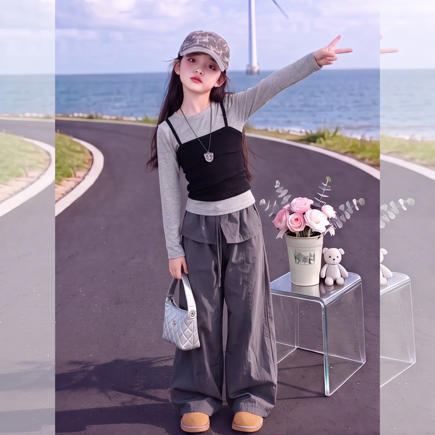 女童秋季套装2026新款儿童假两件