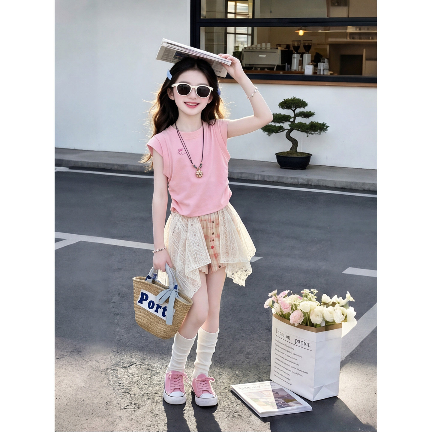 女童田园风套装2026夏新款中大童