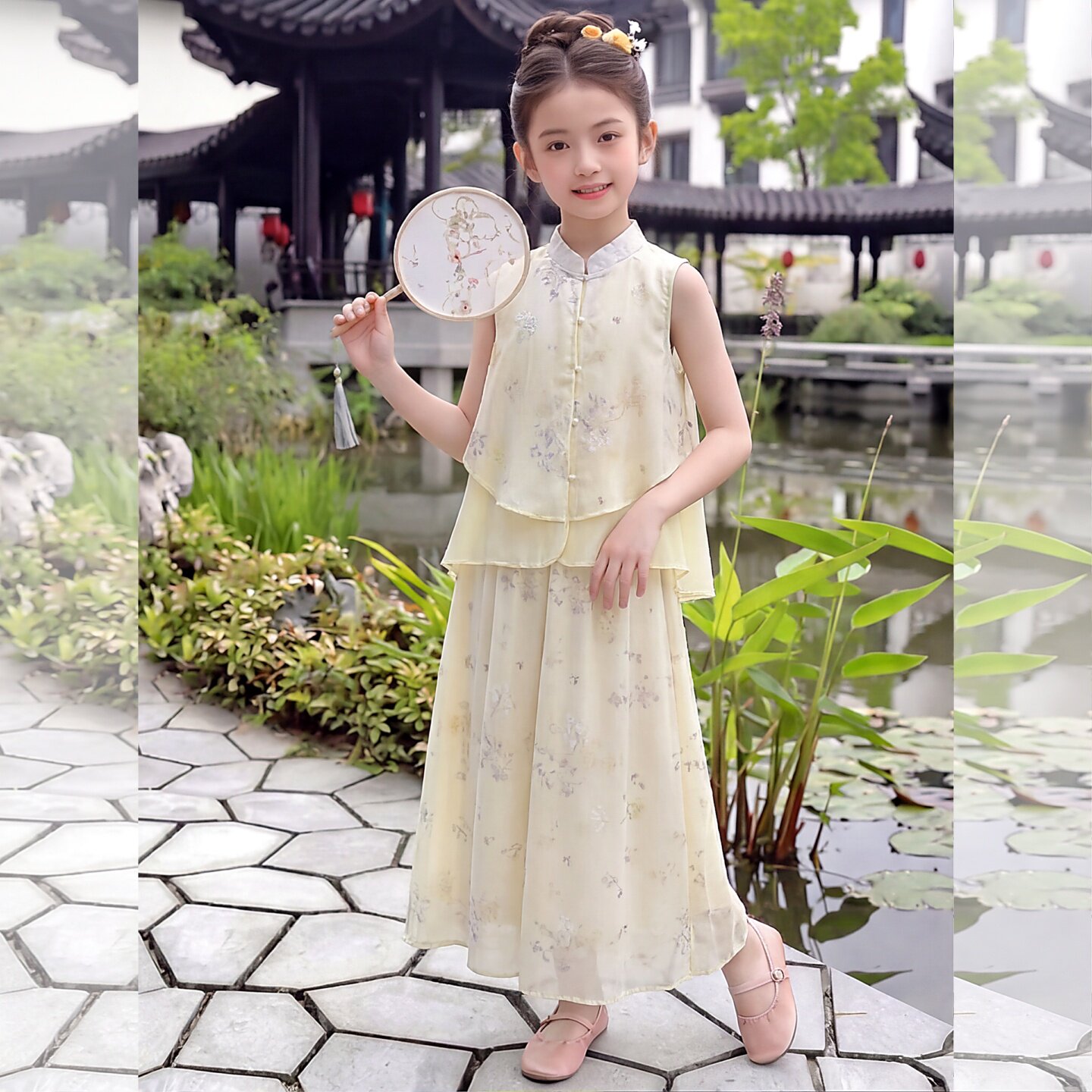 女童夏季套装2026新款洋气中大儿童夏装国风背心阔腿裤夏天两件套