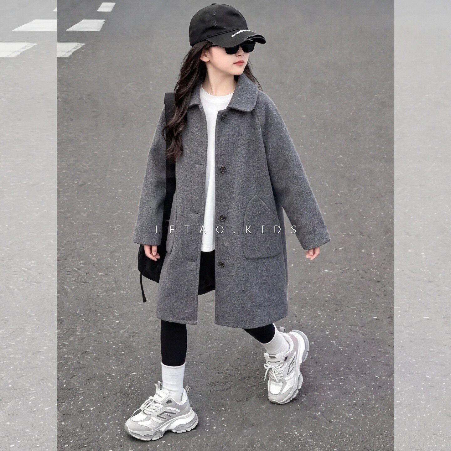 女童秋冬新款加厚毛呢长款大衣