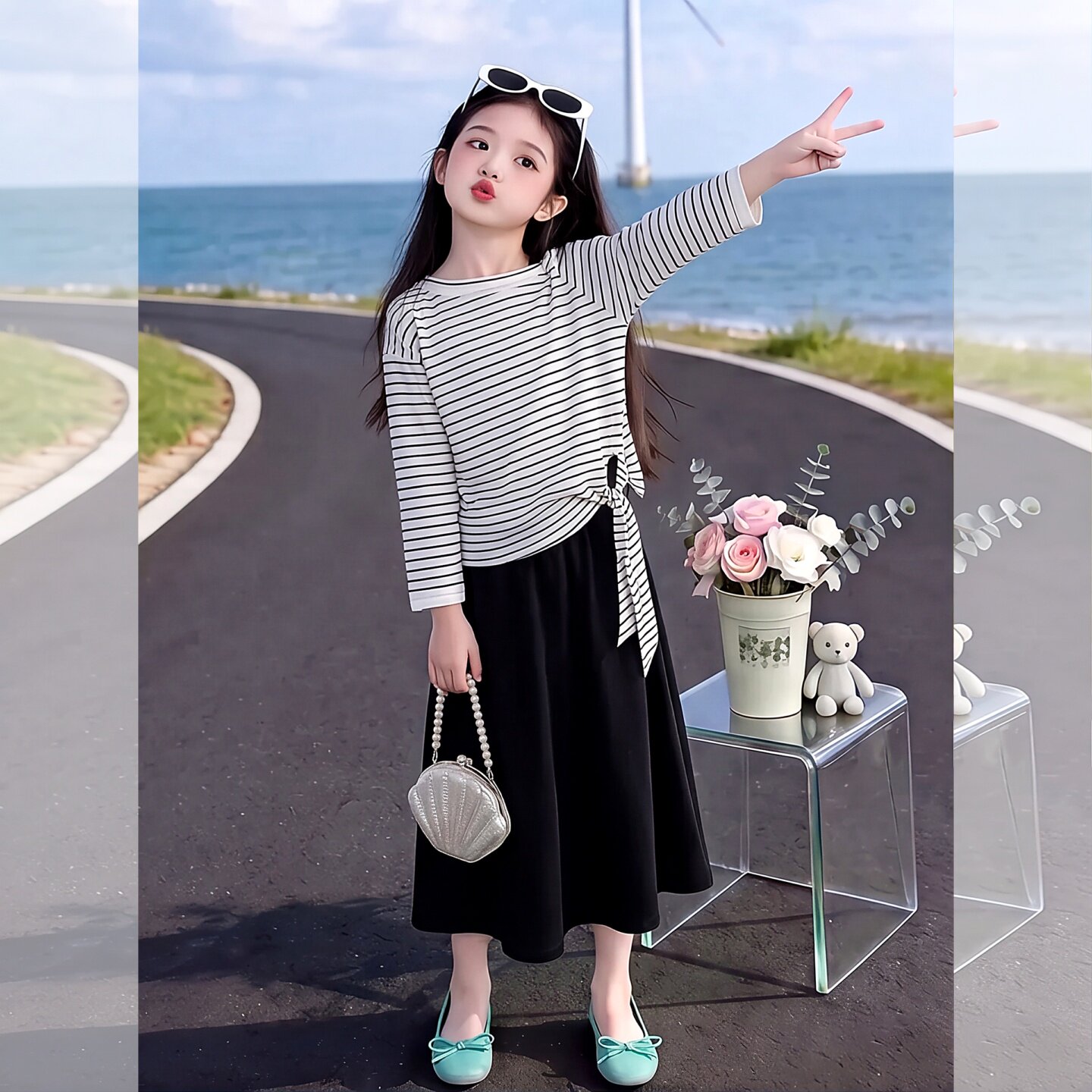 女童夏季条纹长裙2026新款女孩大