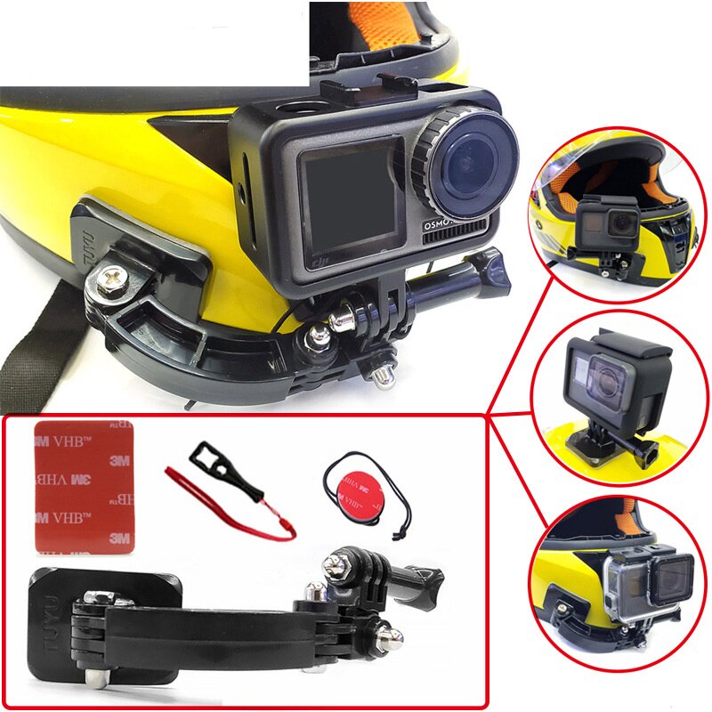 适用Gopro运动相机摩托车头盔帽下巴支架大疆小蚁Insta360固定座