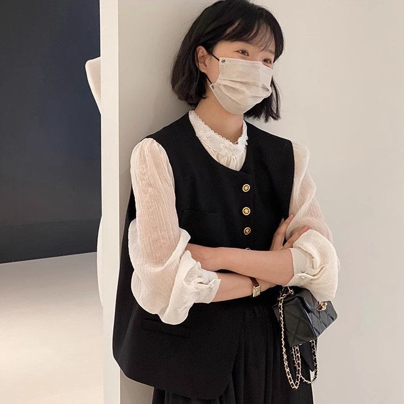 高级感小香风黑色西装马甲