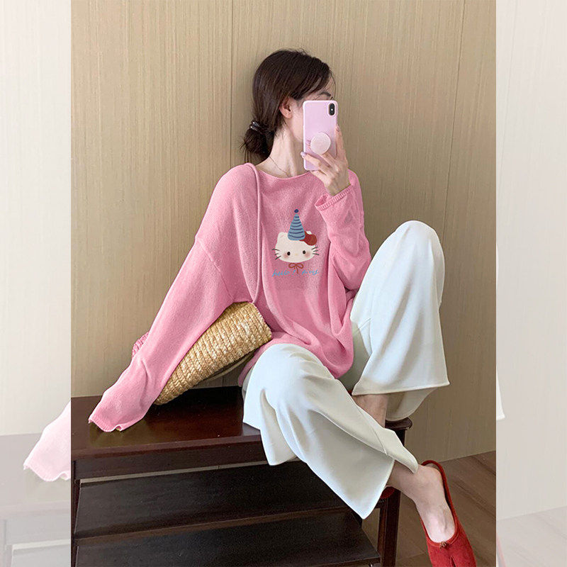 多巴胺早秋氛围感穿搭显瘦百搭上衣甜美粉色KT猫印花t恤女2026夏