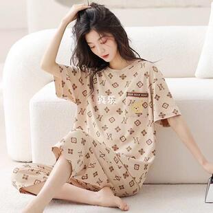 休闲洋气高颜值可外穿家居服女真乐 七分裤 睡衣女短袖 新款 宽松韩版