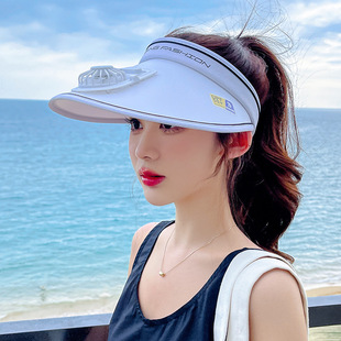 空顶儿童亲子遮阳帽显脸小户外 可充电风扇帽防晒帽子女夏季