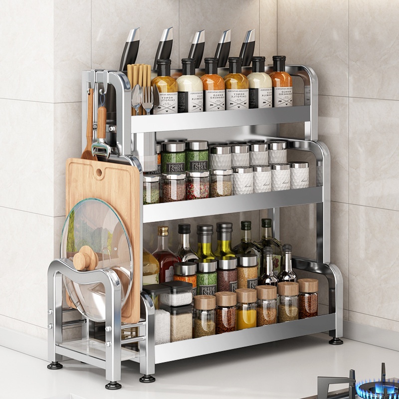 真乐包邮厨房调料品置物架不锈钢多功能台面筷子刀架盐调味瓶罐