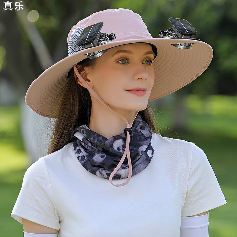 双风扇帽大风力户外渔夫帽夏天男女同款大沿遮阳可USB充电长续航