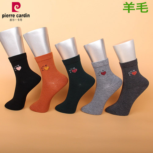 满3双包邮 皮尔卡丹羊毛提花女棉袜PC644 秋冬中厚 保暖袜34-38码