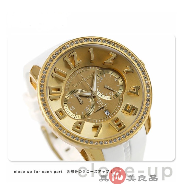 日本直邮 tendence 天势表大表盘镶水晶潮流复古金色立体石英手表