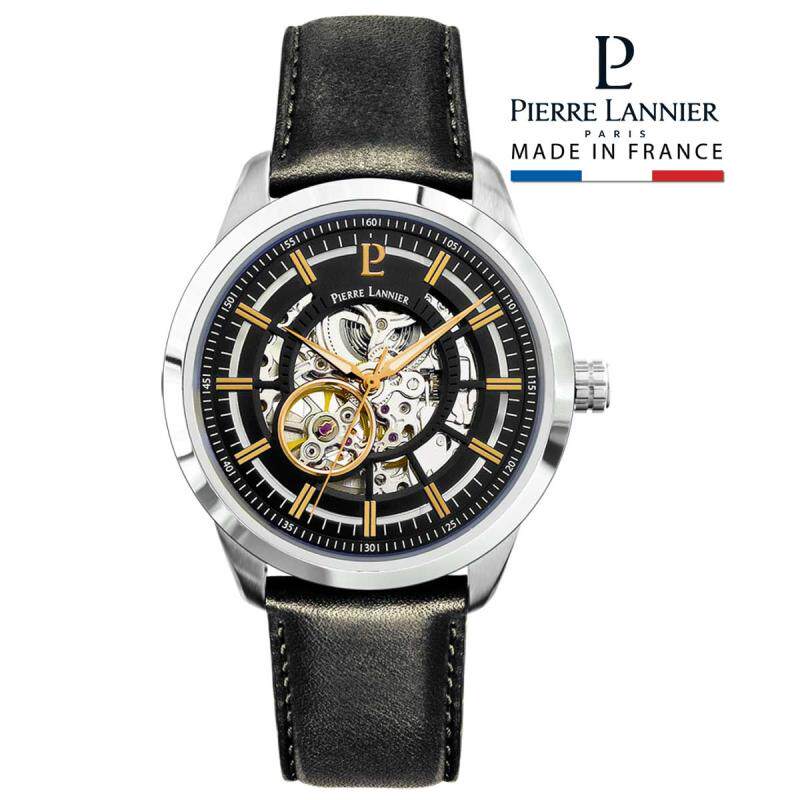 日本代购 pierre lannier 男士复古镂空表盘皮带商务休闲机械手表