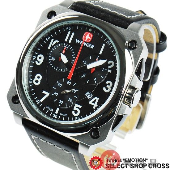日本代购 wenger 瑞士原产男士复古三眼多功能方表盘休闲运动手表